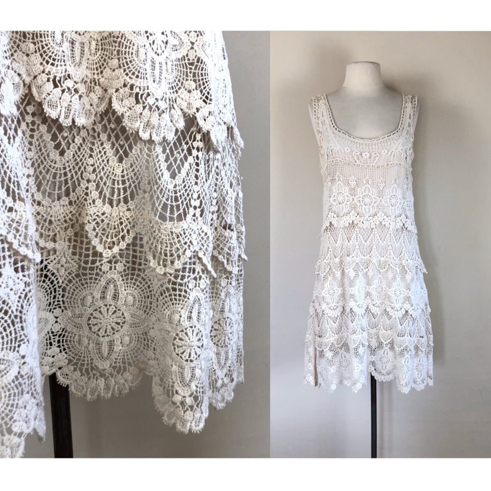 vintage crochet lace mini dress 90s grunge lacey tank tunic boho hippie festival